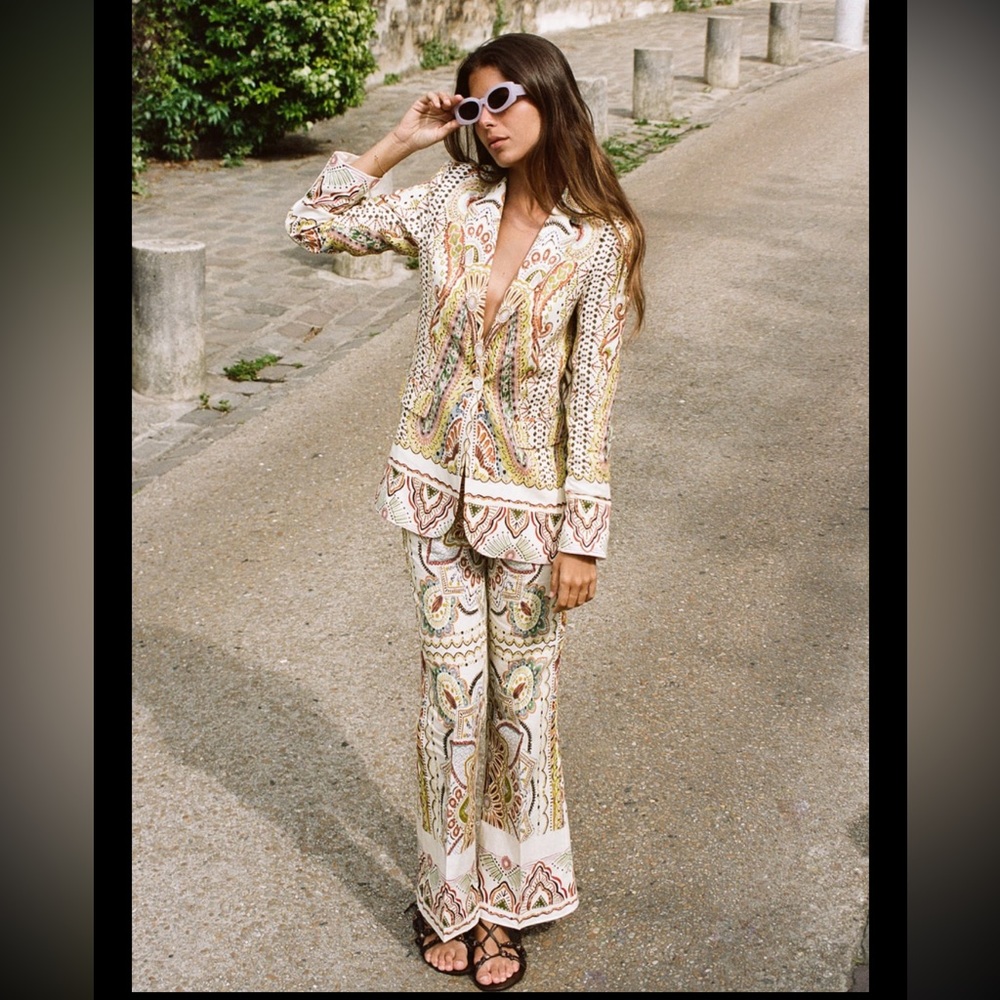 NWT ZARA Printed Flared Pants - Picture 1 of 8